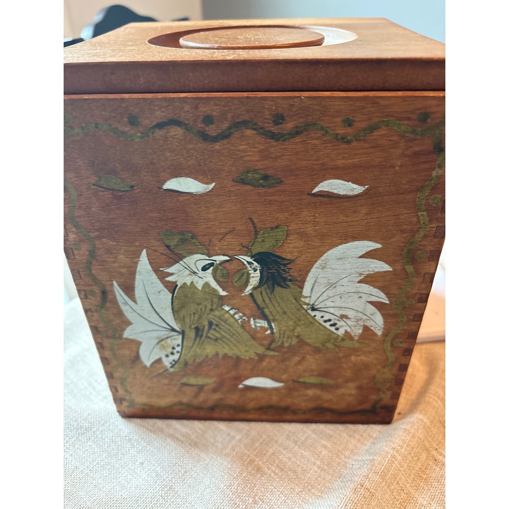 VTG Wood Fighting Rooster 4 pc Kitchen Canister Set Hand Painted Farmhouse Decor